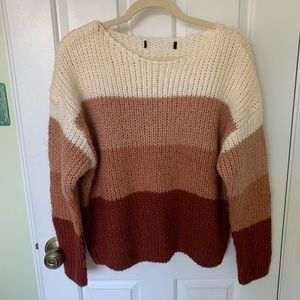 Neutral Colorblock Chunky Sweater